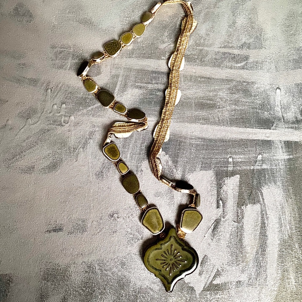 Vintage Artisan Ceramic Tile Quatrefoil Necklace